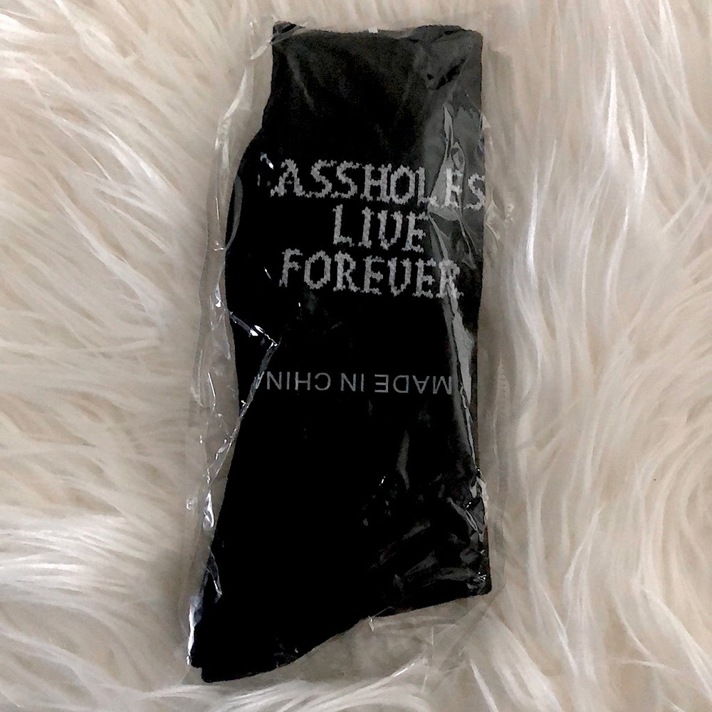 Linda Finegold Assholes Live Forever 9-Black Cushioned unisex Crew Socks